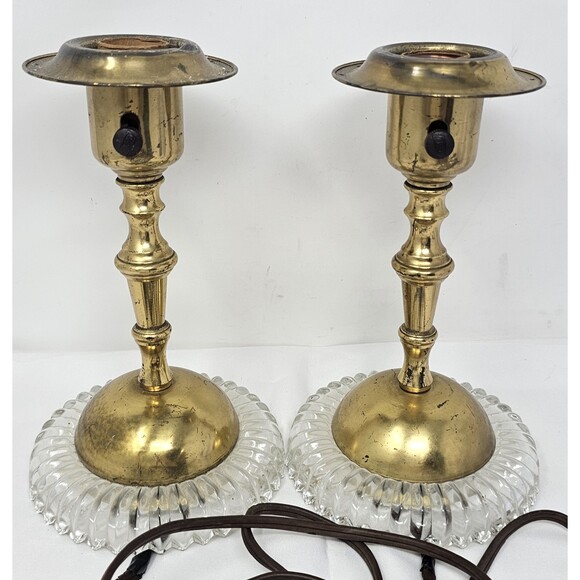 Unbranded Other - Vtg Antique Art Deco Molded Glass Metal Desk Side Table Lamp MCM  9” Pair Works